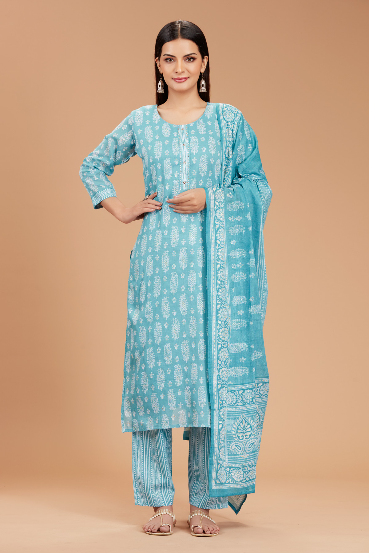 Blue 3 Piece Suit Set With Dupatta